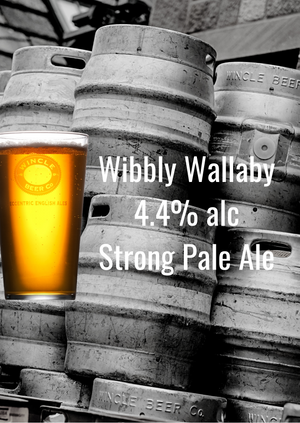 Wibbly wallaby 4.4% alcohol content strong pale ale is available in cask 